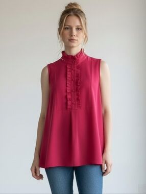 J. Crew Sleeveless Ruffle-Trim High Neck Top In Hot Pink #AM602Top 6